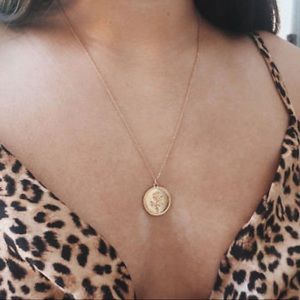2/$10 NEW! Dainty Rose Coin Pendant Necklace Medallion Cute Boho Summer